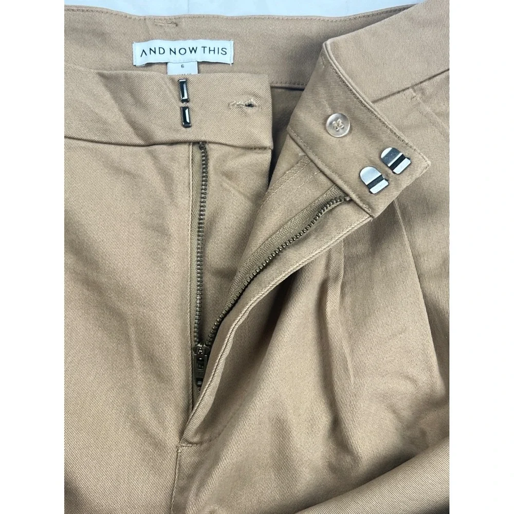 AND NOW THIS Womens Tan Pleated High Waisted Pants Size 6‎ Cotton Blend